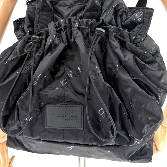 Vintage Y2K Bebe Sport Black Satin Logo Print Bungee Backpack main image 6